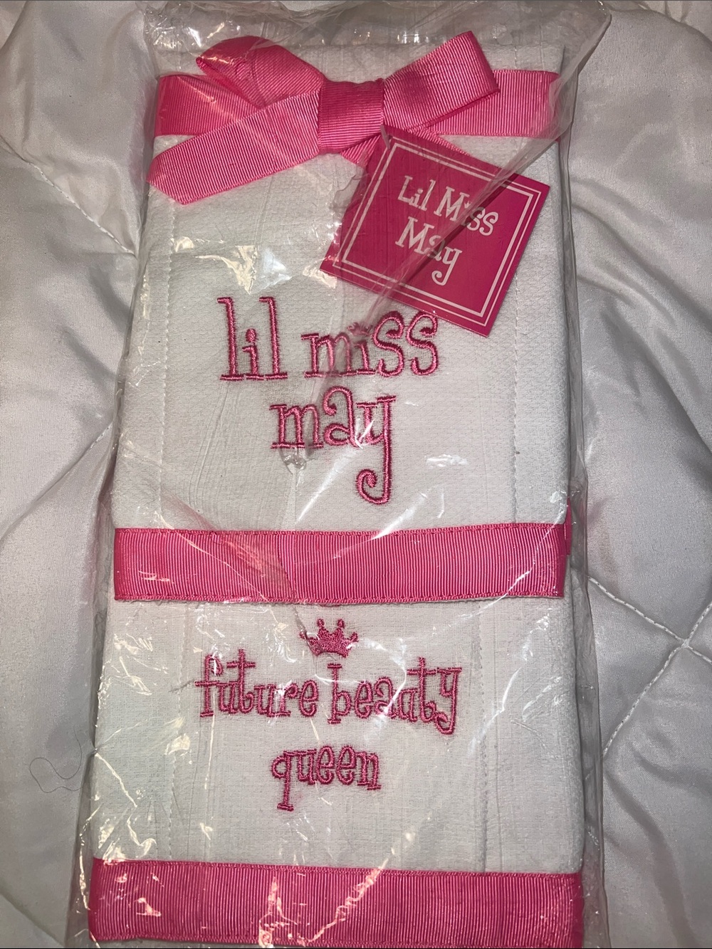 Embroidered Burp Cloth Set Featuring Beauty Queens Born in MAY”